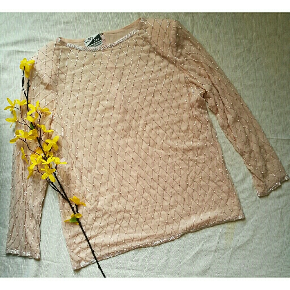 Vintage beaded 100% silk top Size 16